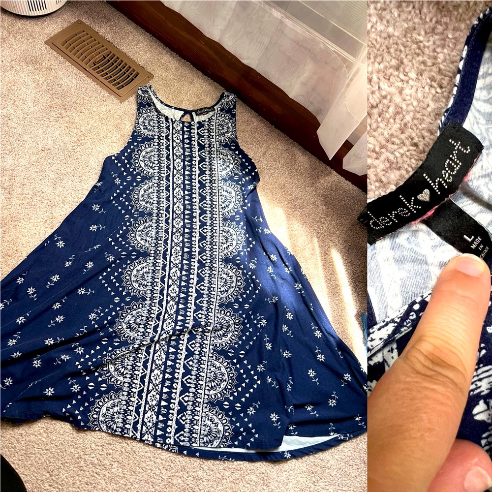 Derek Heart Blue and White Patterned Dress